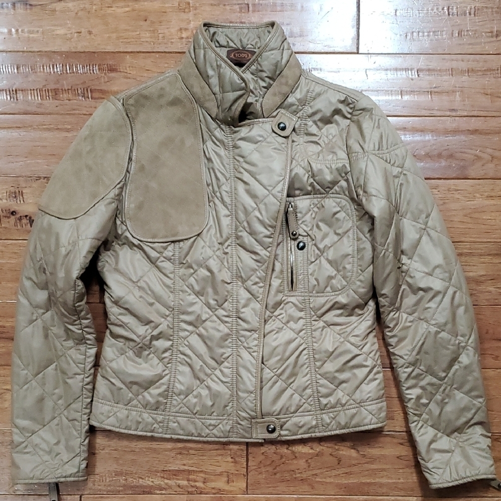 Tod's Tan Quilted Biker Equestrian Jacket